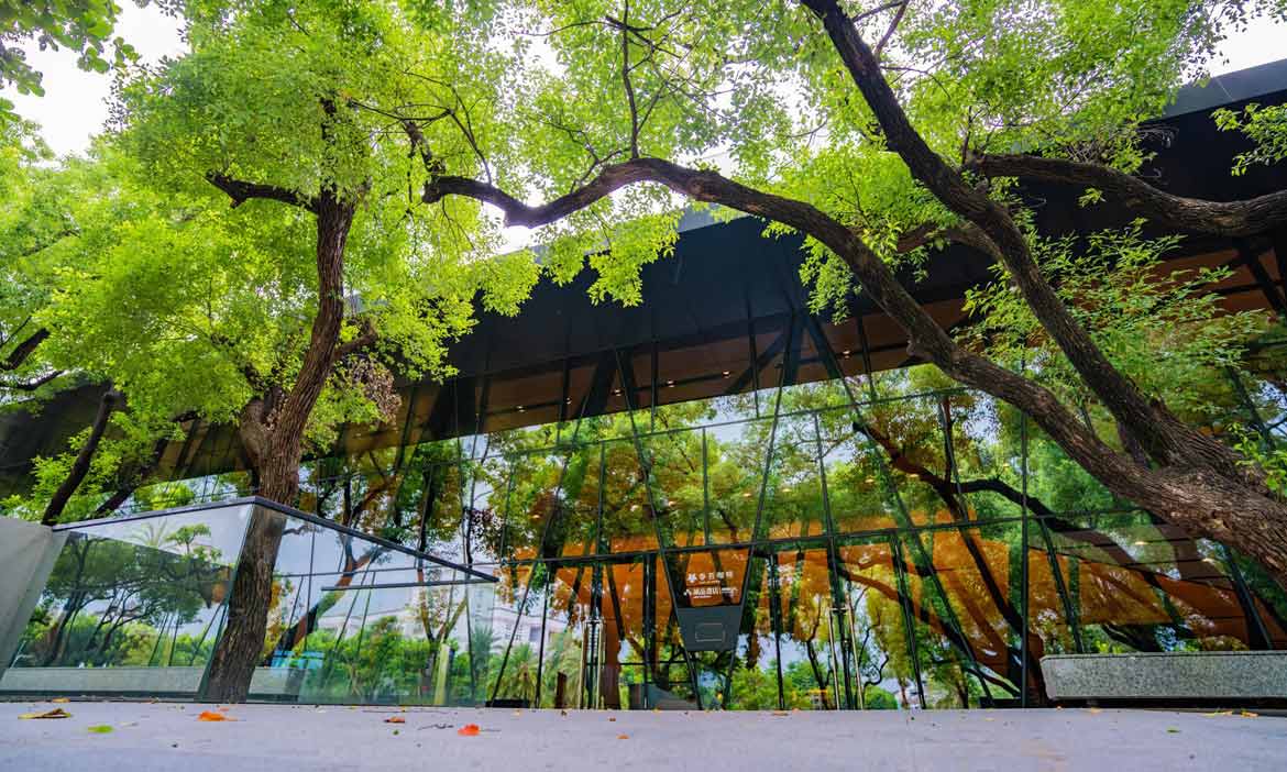公園裡的屏東縣立圖書館，老建築變身森林系書香空間，戶外遠眺大武山