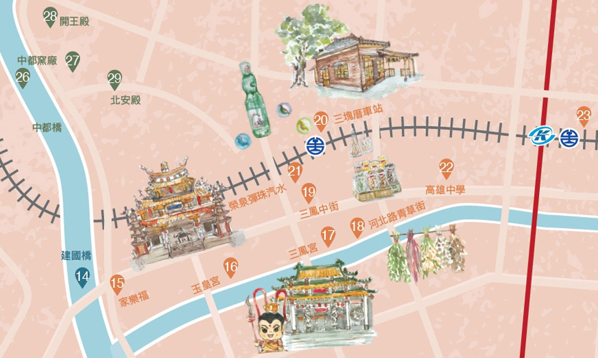 北迪化南三鳳 在高雄三鳳中街逛年貨，順遊三塊厝車站與古早味彈珠汽水