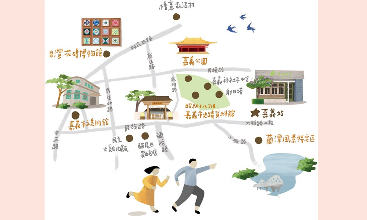 林木之城嘉義市景點地圖，博物館賞百年花磚，全檜木老建築有下午茶