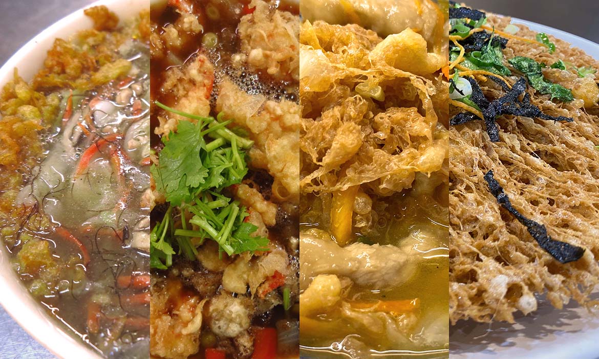 台式蛋酥料理排排站，西魯肉、肉米蝦、鴨蛋刺、蜂巢蝦，一嚐蛋香四溢的經典老味道