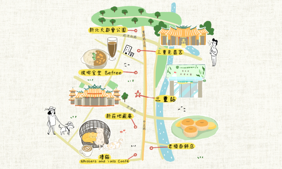 新北三重、新莊散策｜漫步都會公園、尋訪在地宮廟，在貓咪中途咖啡廳享受早午餐