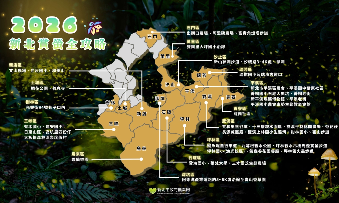 新北賞螢全攻略｜夏夜靜賞螢光蟲，46處賞螢地點、5月高峰期與觀賞注意事項一次看